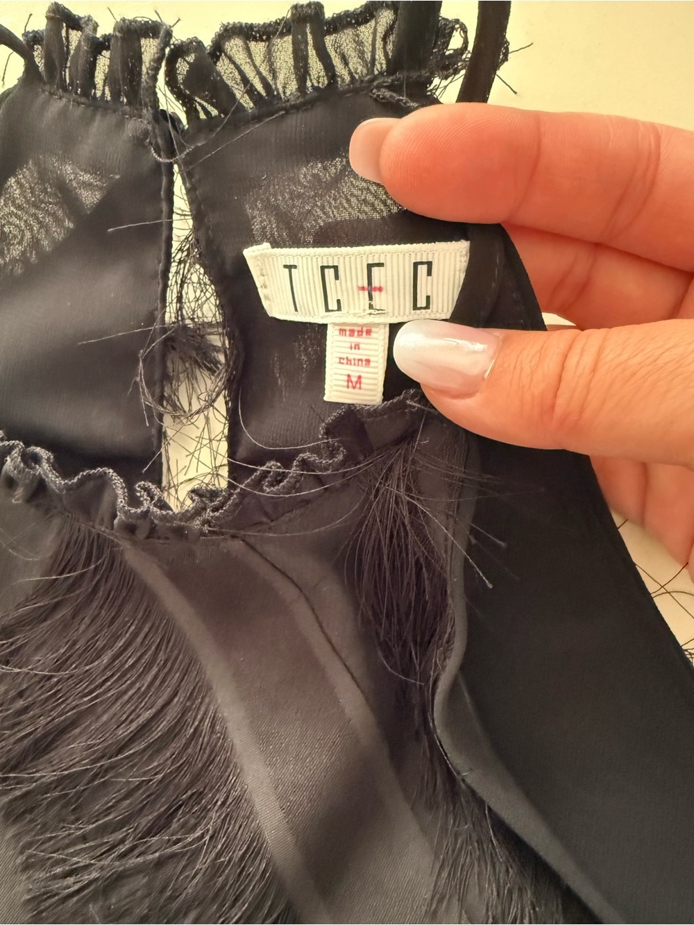 TCEC Black Fringed Sleeveless Halter Top Cocktail Business Casual Formal Party - Picture 4 of 6